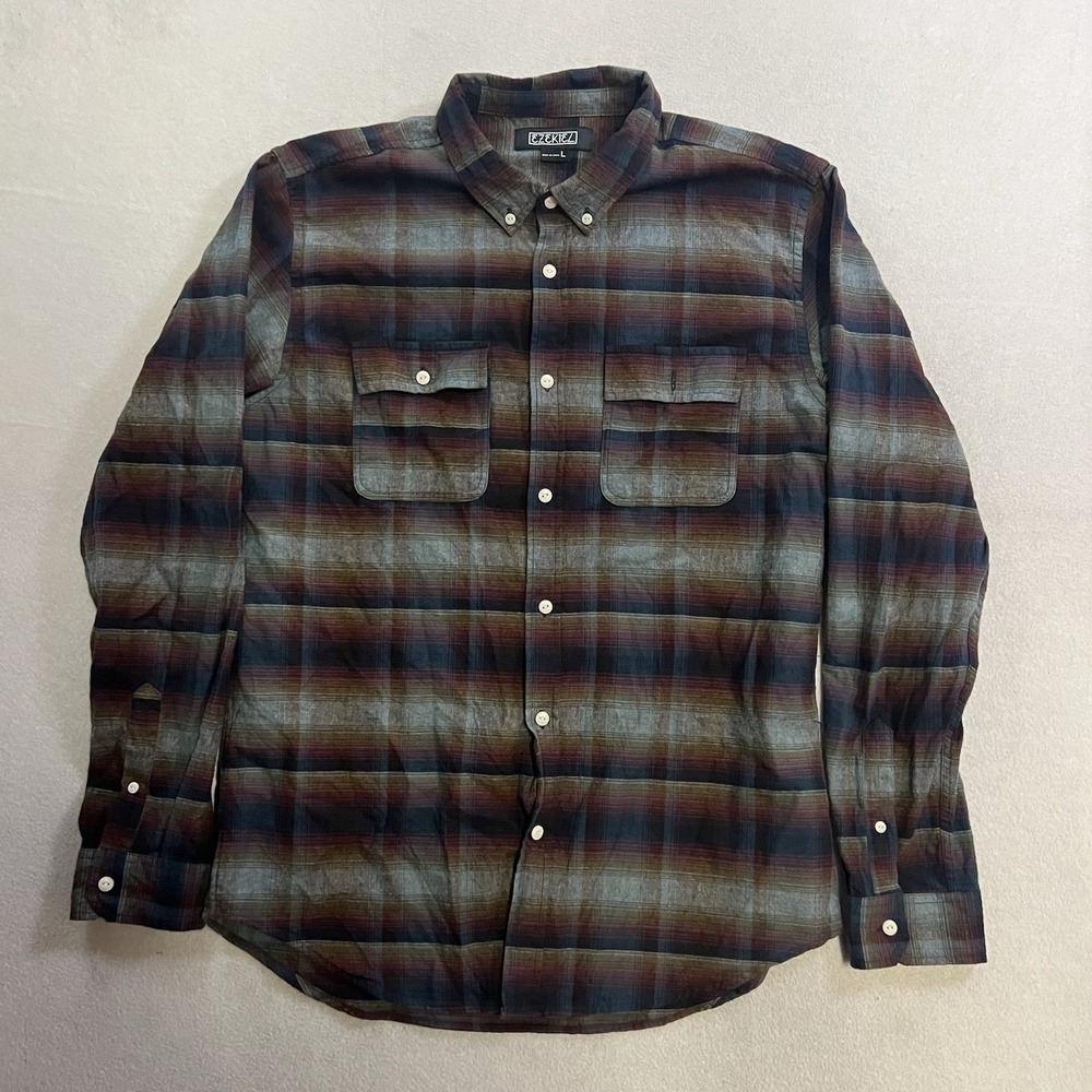 Ezekiel Plaid Flannel Long Sleeve Button Up Shirt Men's Size Large